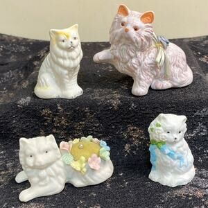 Vintage Cat Figurine Lot Ceramic 4 Pin Cushion Persian Ceramic Porcelain Kitten